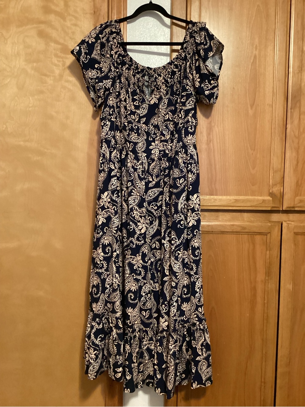 Torrid Navy and Cream Paisley Off-Shoulder Maxi Dress, 12/14, NWOT
